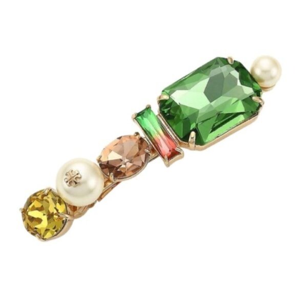 TORY BURCH • Mixed Crystal Hair Clip Pearl Barrette Logo Accessory - Picture 1 of 8